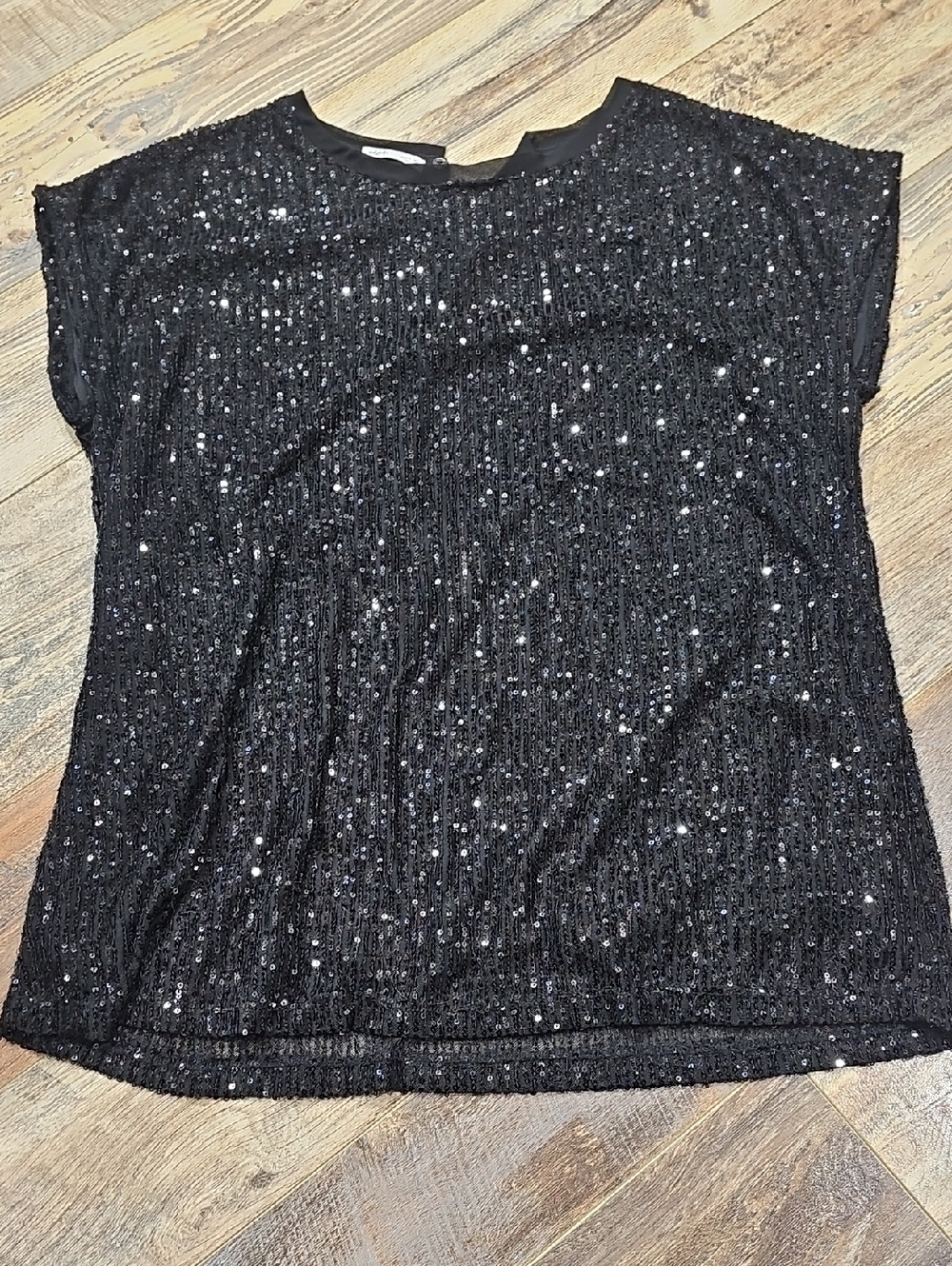 Sequin Short Sleeve Black Women's Top